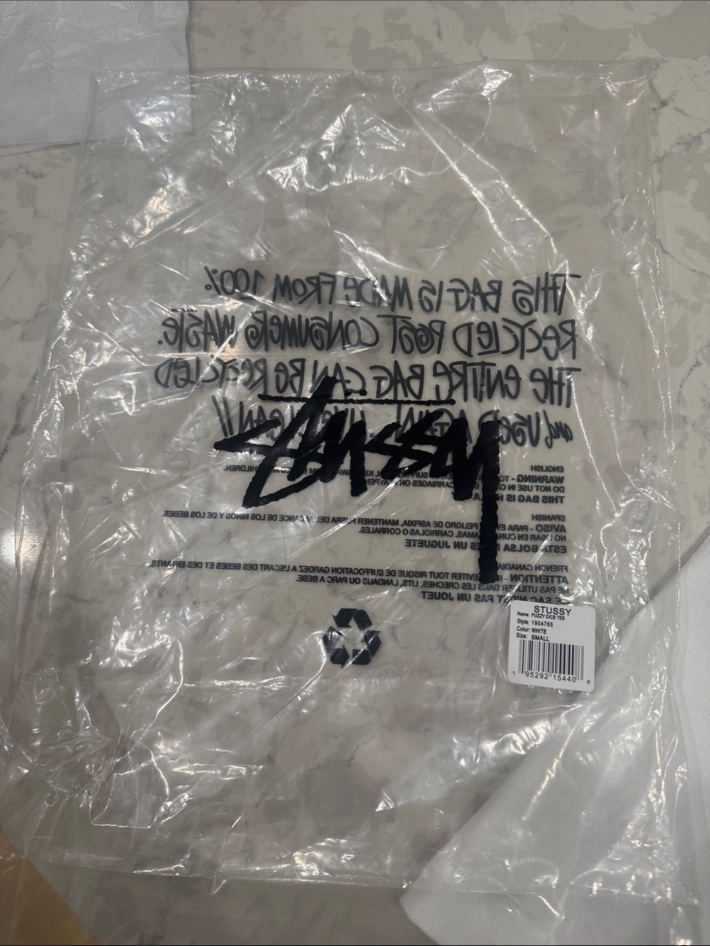 Stussy White Fuzzy Dice Tee NWT - Picture 5 of 5